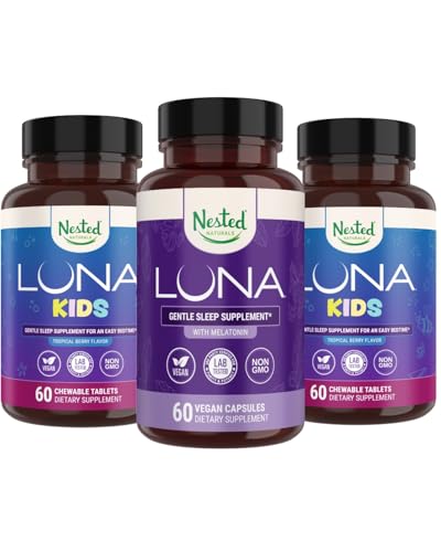Nested Naturals Luna Kids Sleep Supplement (60 compresse masticabili) & Luna Natural Sleep Aid (60 capsule vegane)