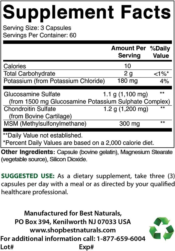 Migliori naturali Glucosamina Condroitina e MSM & Vitamina D3 2000 IU