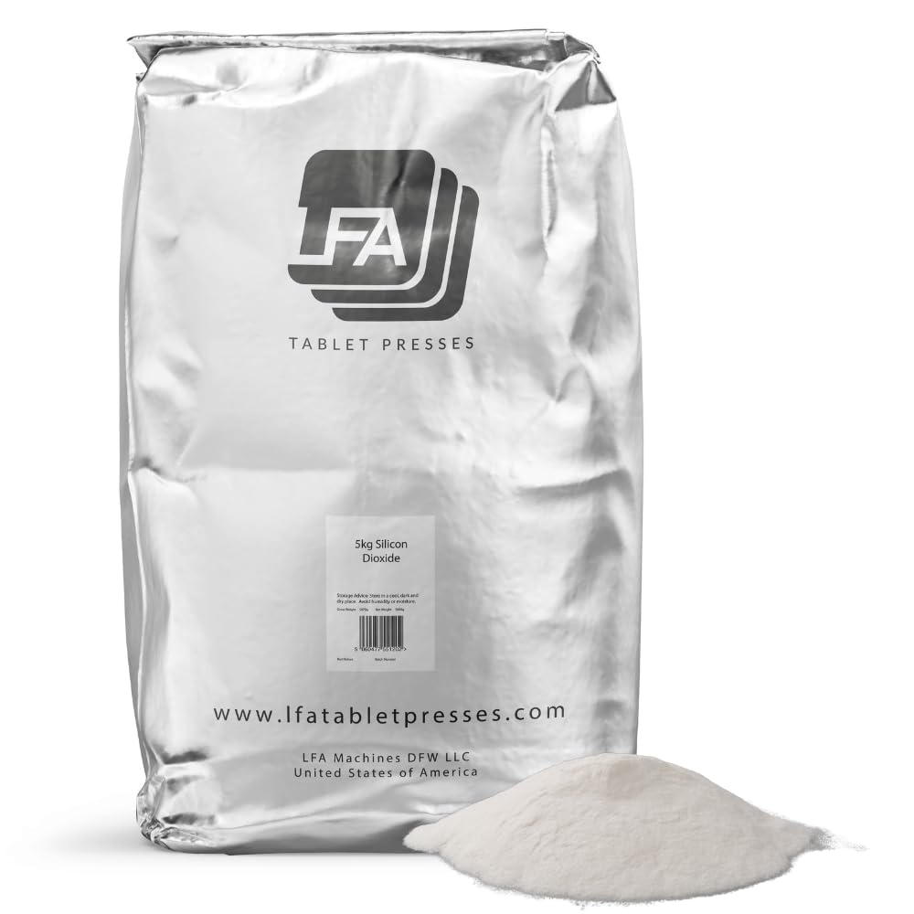 Diossido di silicio - Agente anticaking - 5 kg (11 lb) - Polvere di silice di grado alimentare - Glidant assorbente dell'umidità per la pressa da tavolo &amp; miscela di pillole di riempimento della capsula