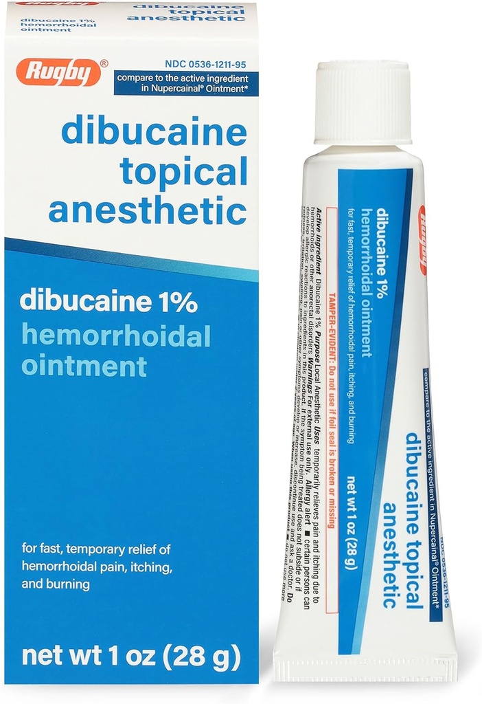 Rugby Dibucaine Topical Anestetico 1% Unguento emorroide - Crema di sollievo del dolore per il prurito e la combustione, Trattamento emorroidi, Anti Itch Cream 1 Oz (1 Confezione)