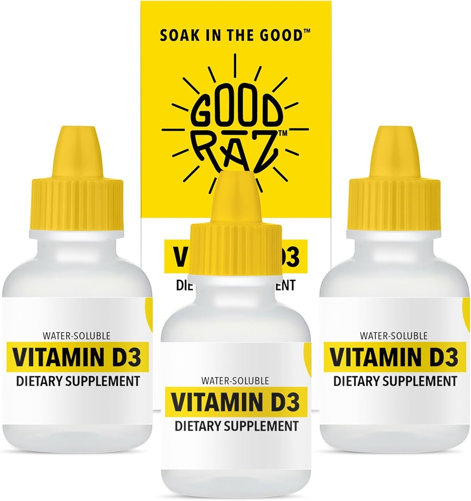 Vitamina D Gocce Adulto - Liquido Solubile D3 Gocce - Potente Vitamina D Gocce Liquide - No Stir, Non OGM, Kosher - D3 Liquido da Aggiungere alla Bevanda o al Cibo, Aromaless - Alimentazione 12-Month (3)