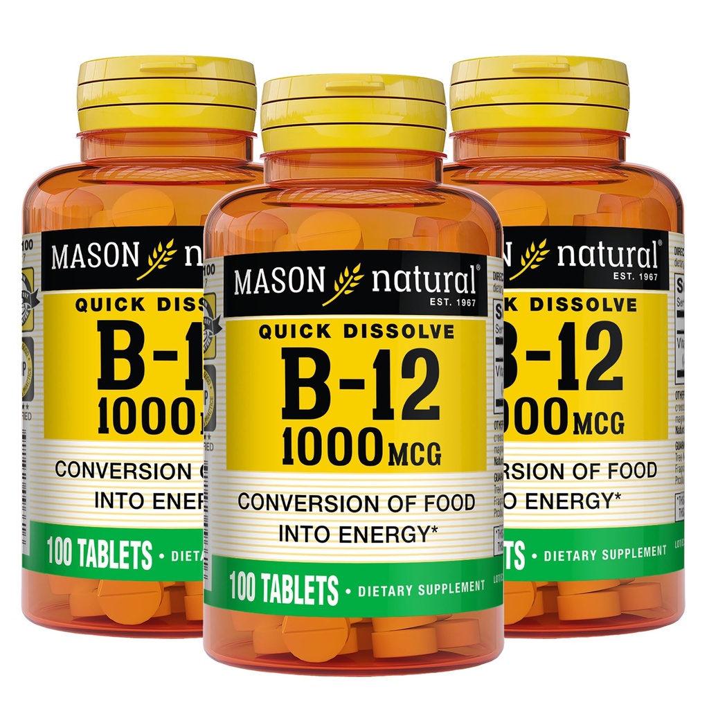 MASON NATURAL B,12 1000 mcg Smalto rapido, 300 giorni di alimentazione per una sana conversione di cibo in energia (3 Pack)