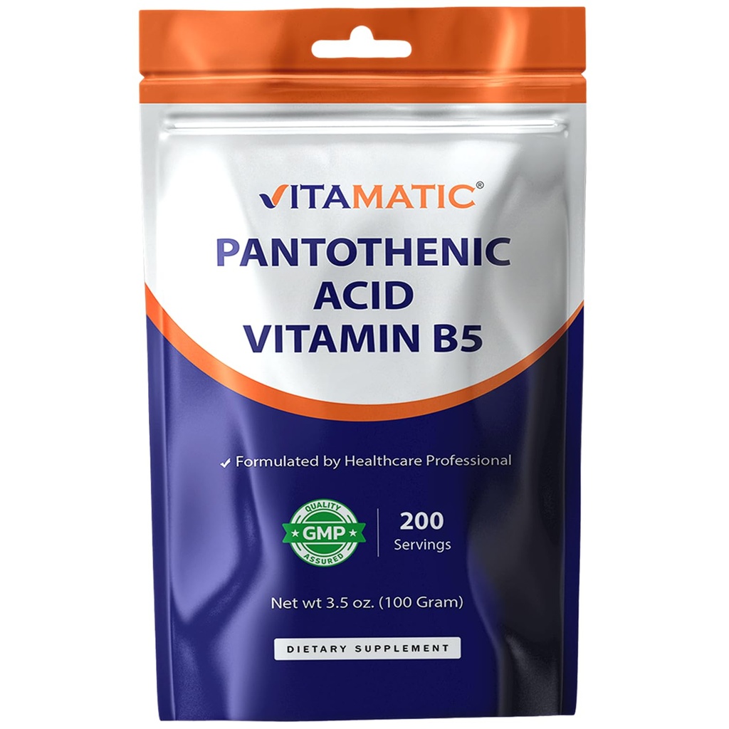 Acido Pantotenico Vitamatico Polvere pura 500 mg per porzione - 100 grammi - Chiamata anche vitamina B5-200 Serve