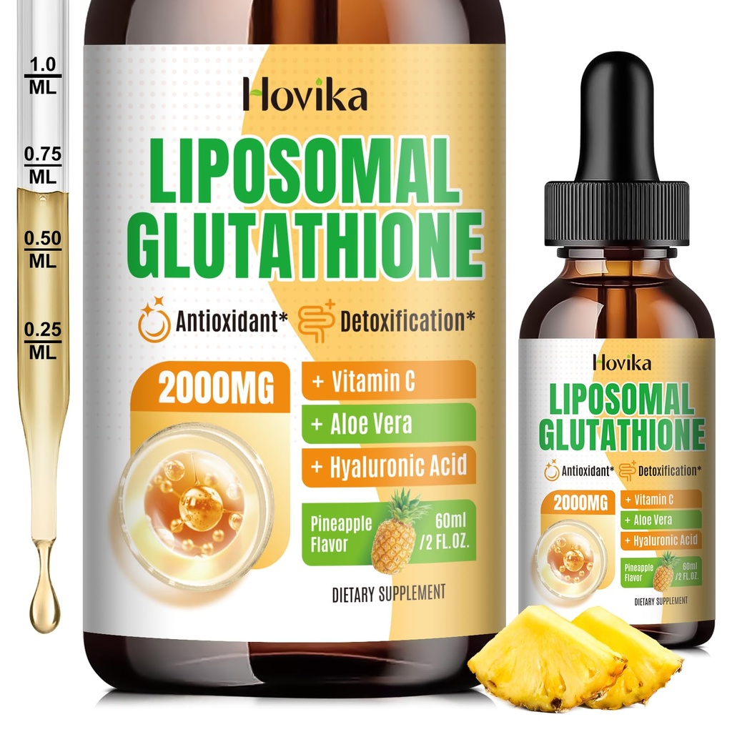 Integratore di Glutathione Liposomico 2000mg, Gocce di Glutathione Liquide con Vitamina C, Antiossidanti Master per Sistema Immune, Difesa Invecchiante, Salute Della Pelle, Detox del fegato - Assorbimento Superior, Ananas 2 Fl Oz