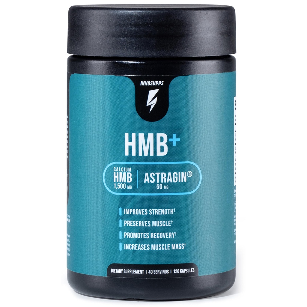 InnoSupps HMB+ | 1500mg HMB (Beta-Hydroxy Methylbutyrate) & 50mg Astragin | Asorbimento potenziato, Preserva il muscolo, promuove il recupero, aumenta la massa muscolare magra | Gluten Free - 120 capsule vegetali