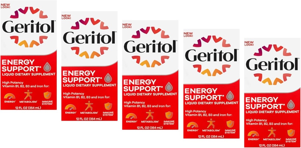 Geritol Liquid Supplement, B-Vitamins & Iron 12 Fluid Ounce (Pacchetto di 5)