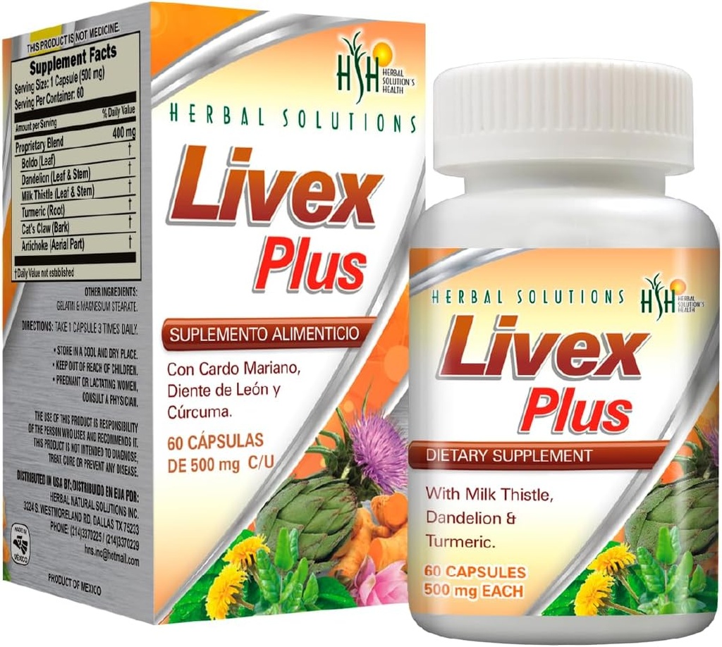 Herbal Solutions Livex Plus Integratore naturale per la clease del fegato. Aiuta a migliorare un disintossico del fegato e la salute digestiva.