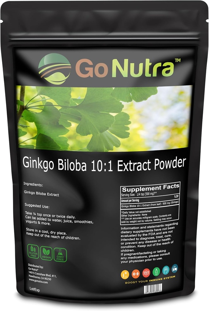 Go Nutra Ginkgo Biloba Polvere 8 oz. | Pure Ginkgo Biloba Supplements, Ginkgo Polvere da Biloba Leaf (8oz.)