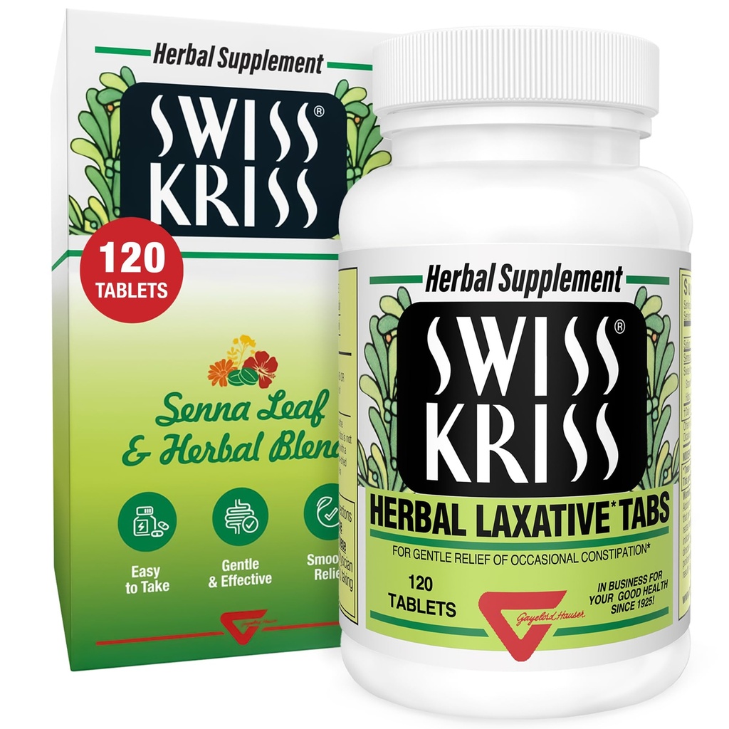 Swiss Kriss Herbal Laxative Tablet, Gentle & Natural Laxatives for Constipation Relief for Adults & Children Over Age 6, Works in 6-12 Hours, Senna Laxative, 120 Tablets Totale