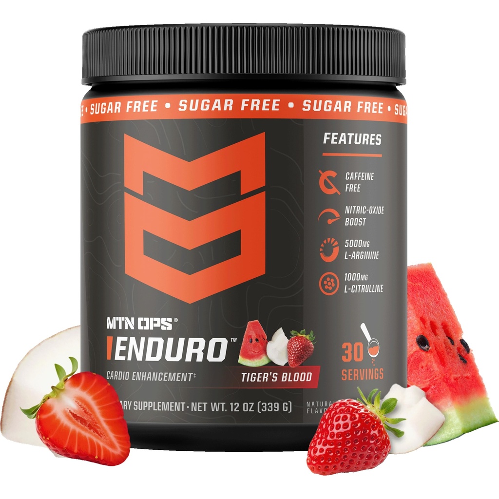 MTN OPS Enduro Nitric Oxide Supplemento & Stim-Free Pre Workout - 30 Serve - con Citrato di Magnesio, Polvere di Radice di barbabietola, Niacinamide, L Arginina & L Citrulline - Il sapore del sangue della tigre