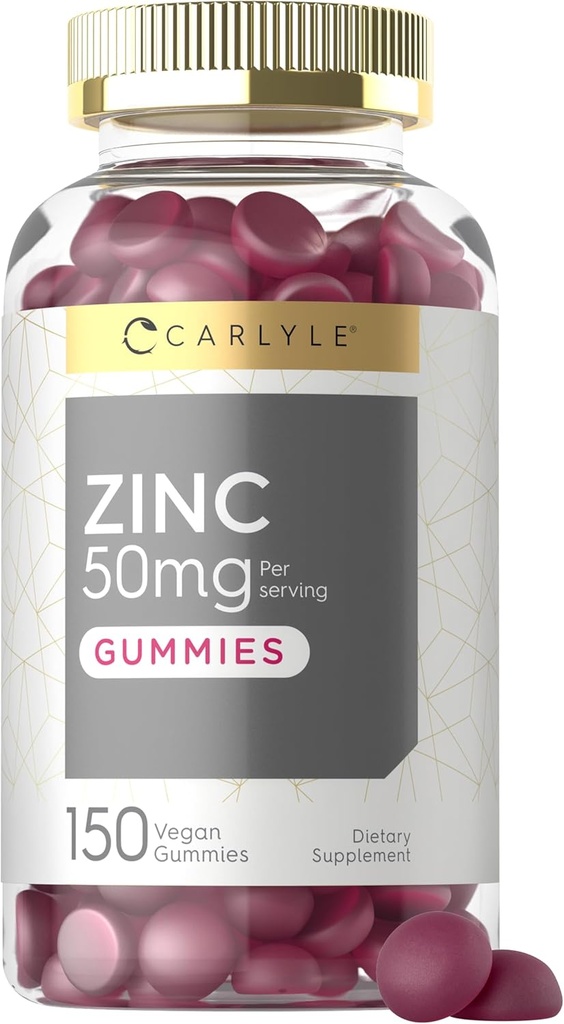 Carlyle Zinc 50mg Gummies | 150 Count | Vegan, Non OGM e Gluten Formula gratuita | Zinc Citrate Integratore alimentare