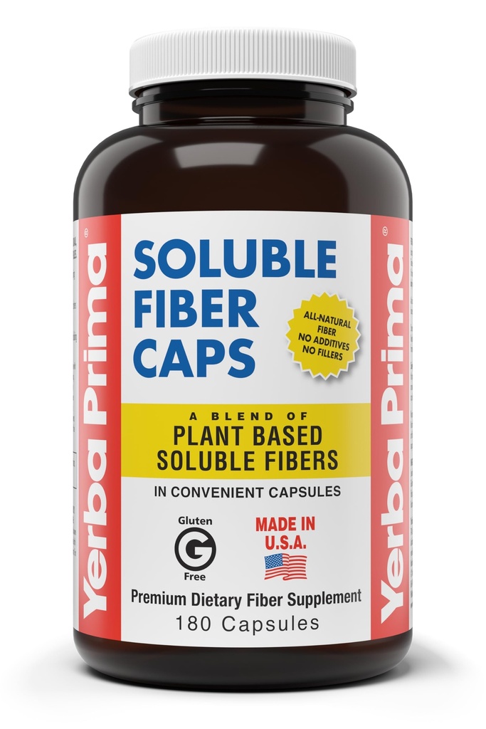 Yerba Prima Soluble Fiber Capsules, 180-Count - Formula di integratore alimentare naturale, Non OGM, Gluten Free