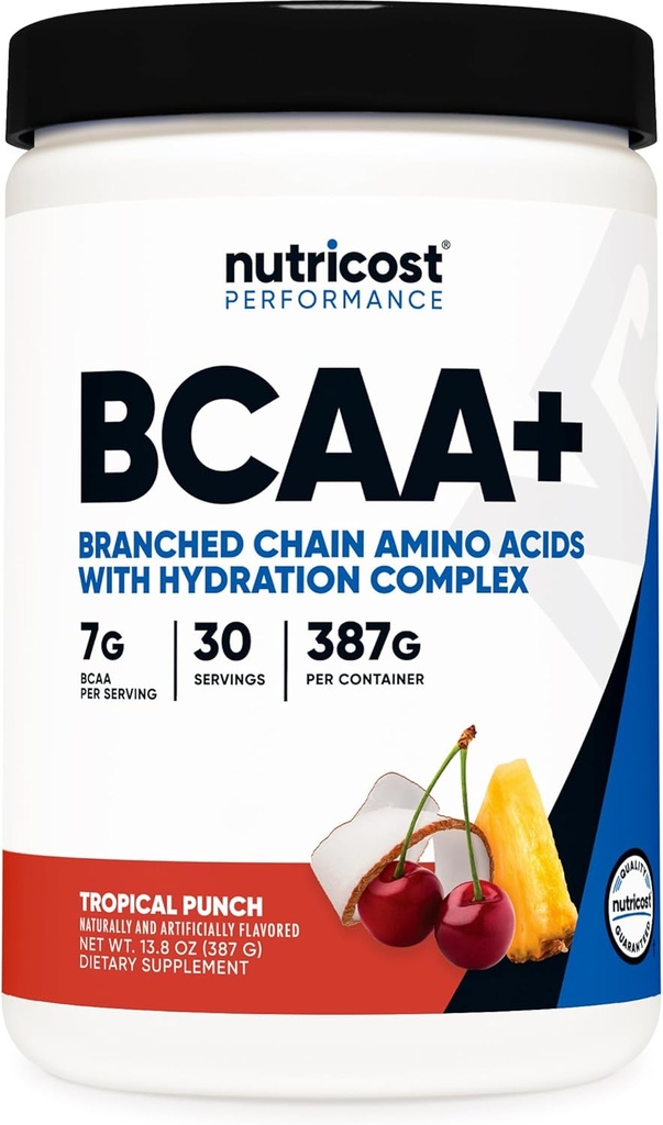 Nutricost BCAA + polvere di idratazione (Punto tropicale) 30 Serve - Aminoacidi a catena ramificata con Complesso di idratazione - Senza glutine, Non OGM