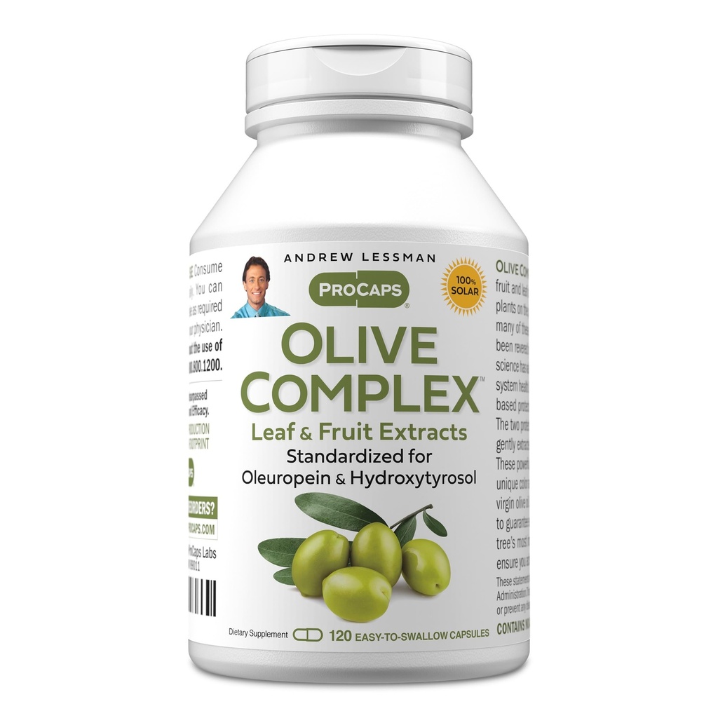 ANDREW LESSMAN Olive Complex - 120 capsule - Estratto di foglie e frutta. Standardizzato per Oleuropeina e Hydroxytyrosol per sostenere la salute cardiovascolare e immunitaria. Piccolo facile da ingoiare capsule