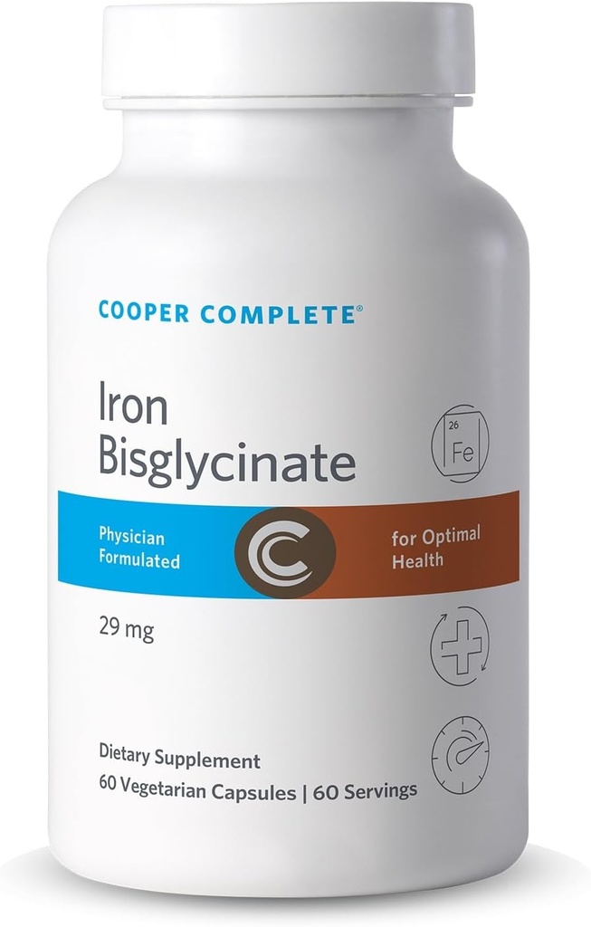 Cooper Iron Bisglycinate completo. 29mg per Tablet. 60 capsule per bottiglia. Confezione da 1