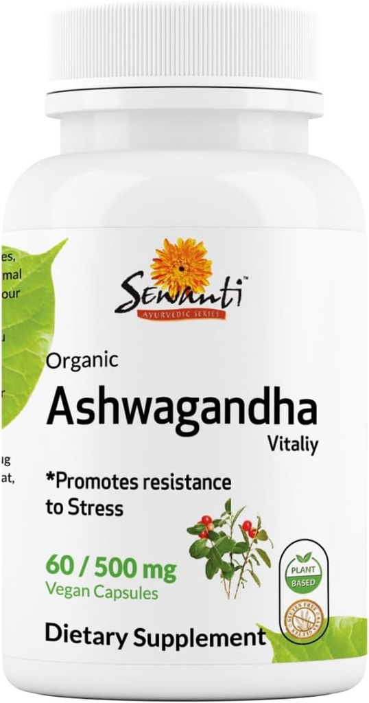 Sewanti Organic Ashwagandha Capsule - Natural Stress Relief & Energy Boost - Integratore alimentare Estratto ad alta potenza 60 Vegan Capsule - 500mg