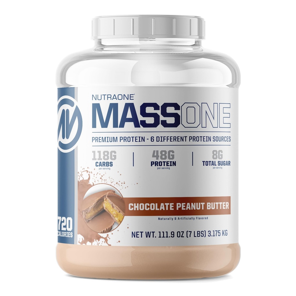 NutraOne Massone Massone Gainer Protein Powder Gain Mass Protein Meal Sostituzione di Proteine (Chocolate Peanut Butter - 7 lbs.)