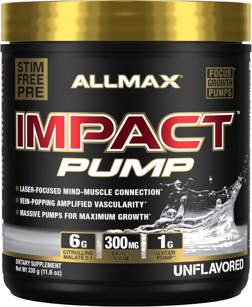 ALLMAX Nutrition Impact Pump Stim Free Pre Workout, 30 Serve (Unflavored)