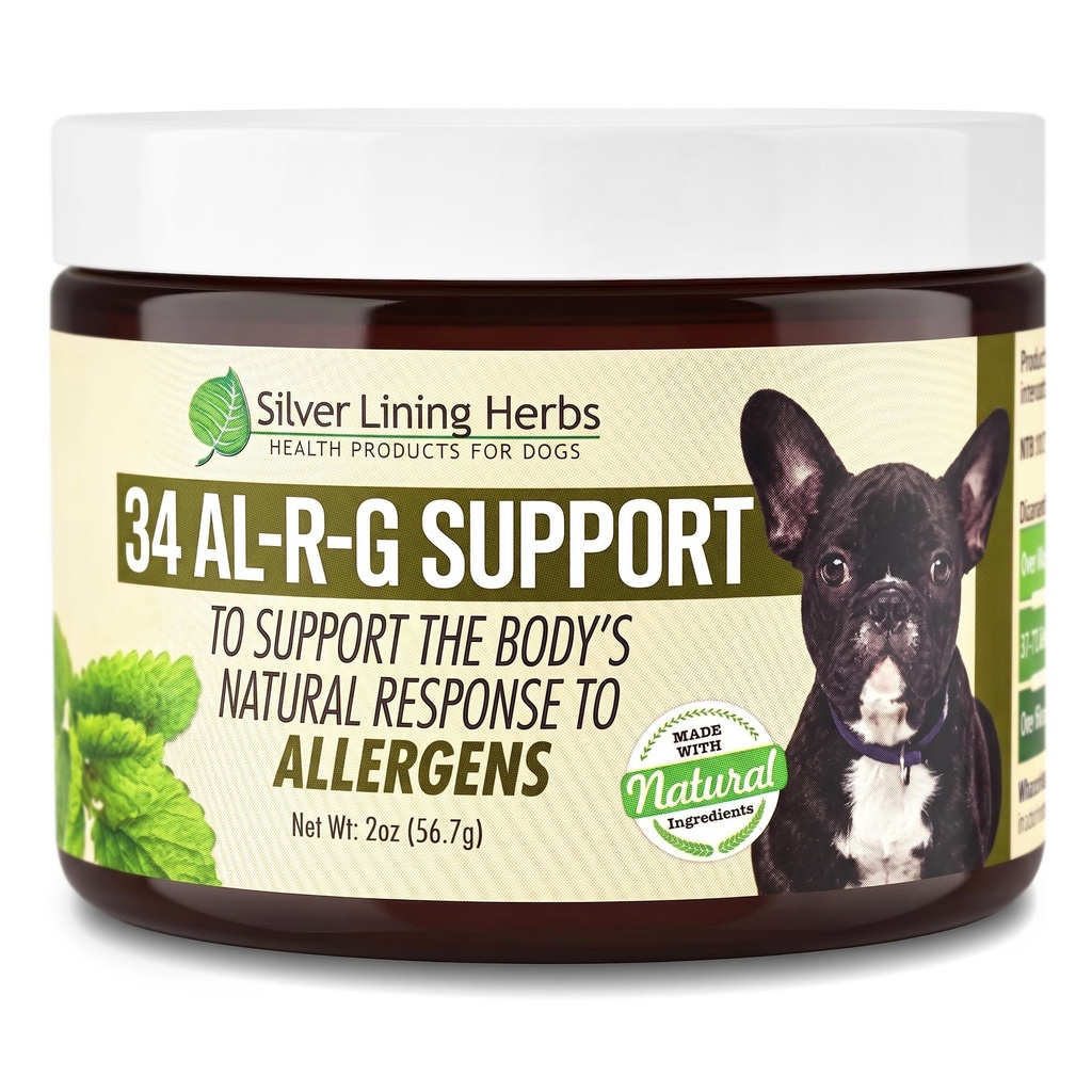Silver Lining Herbs 34 Canine Al-R-G - Herbal Allergy Supplement per Cani - Natural Allergy Support for Dogs - Boosts a Dog's Healthy, Normal and Natural Response to Allergens - 2 Ounce Jar