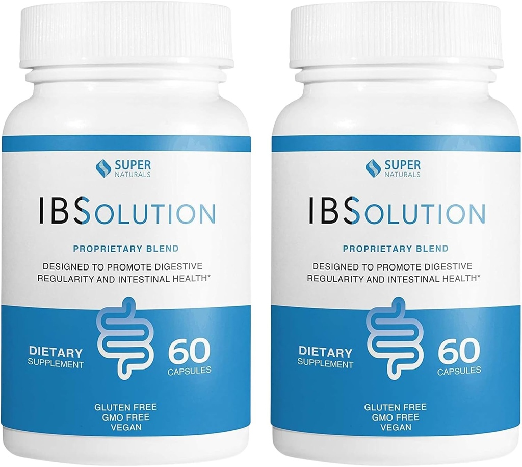 IBSolution - Integratore di salute digestivo, Gas, Bloating, Diarrea, Rilievo di costipazione, Dolore addominale, Con Psyllium, Promuovere Regolarità, Supporti Salute Gut, Made in USA - 60 capsule vegane, 2-Pack