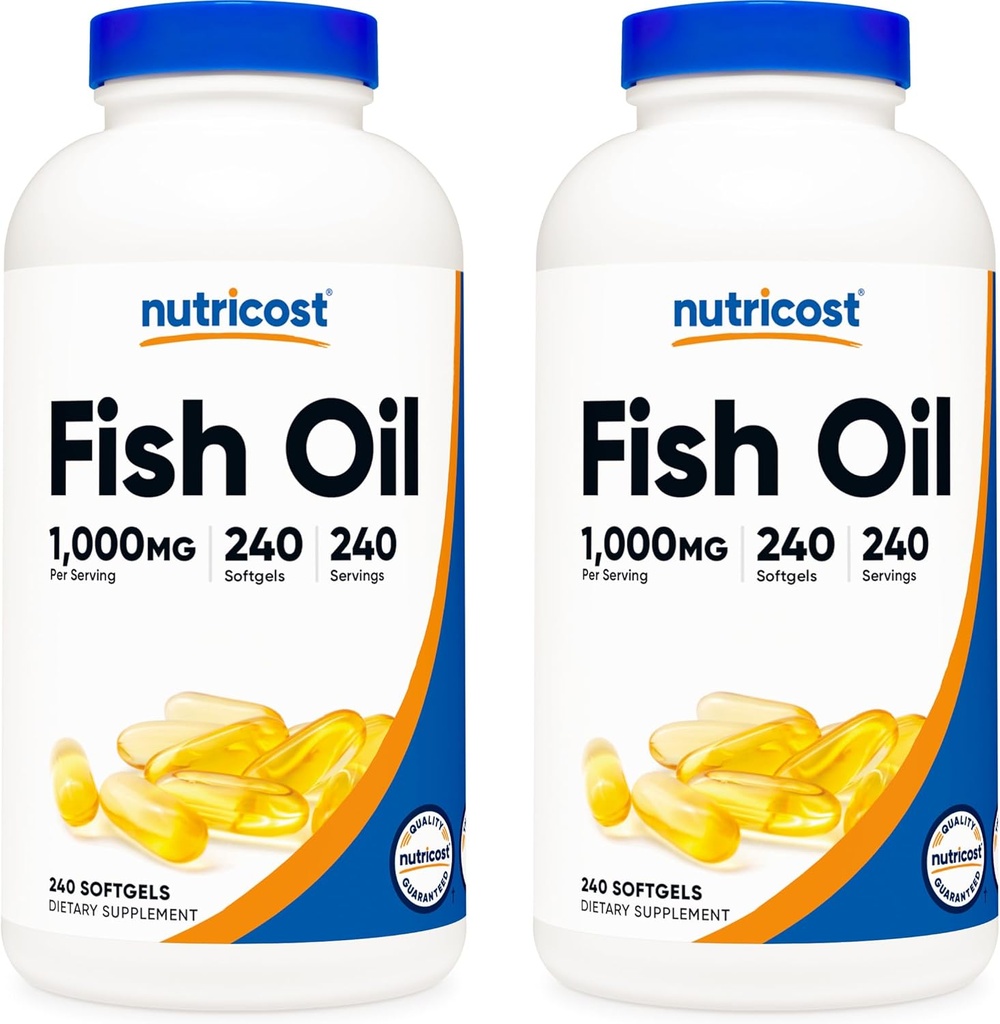 Nutricost Fish Oil 1000mg (560mg di Omega-3), 240 Softgels (2 bottiglie)