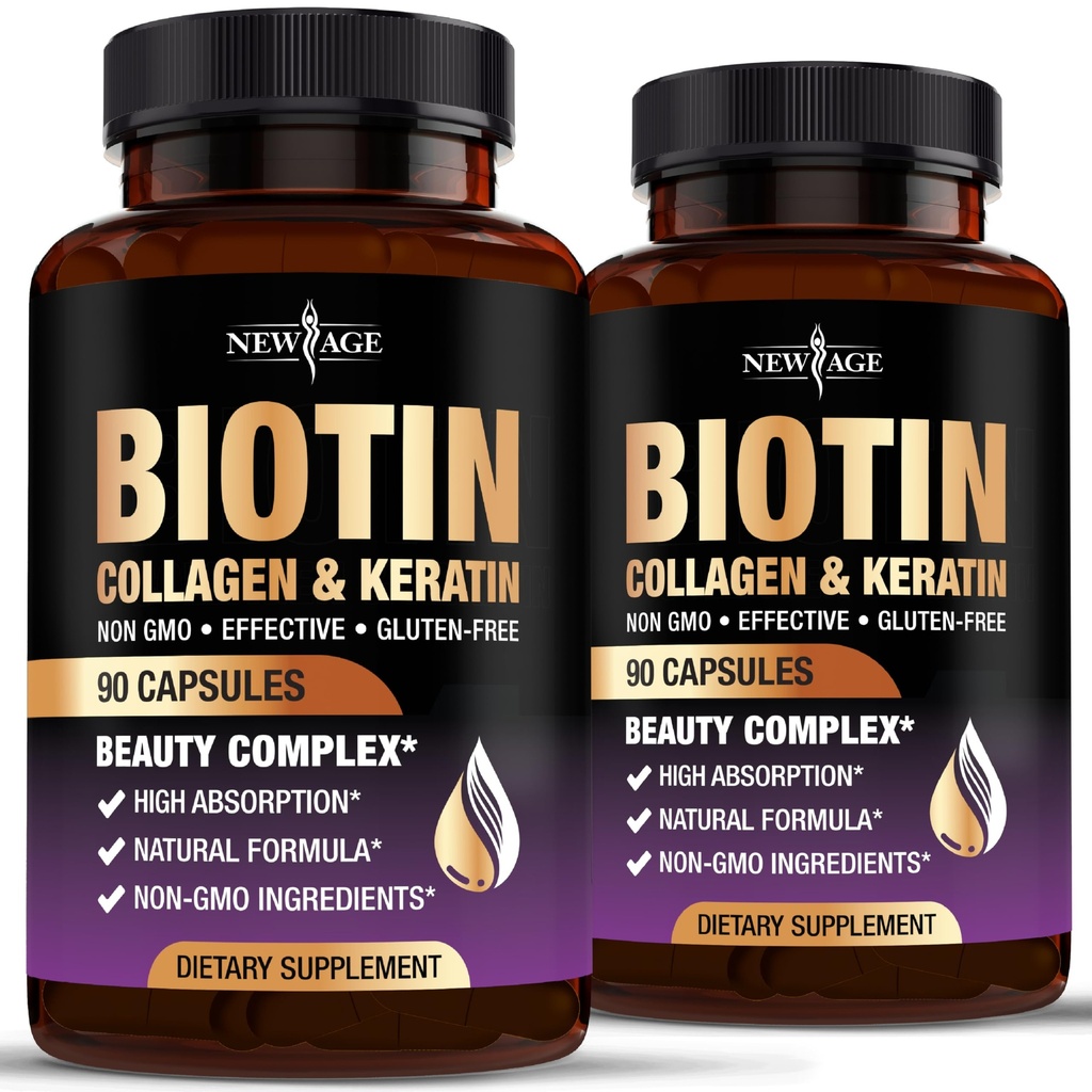 NUOVO AGE Biotin Collagen Keratin Acido ialuronico - 50.000mcg Vitamine di crescita dei capelli per uomini e donne, Unghie, Capelli, Vitamine della pelle e Blocker DHT con Vitamina E Folic Acid Pumpkin Seed MSM- 180 Conte