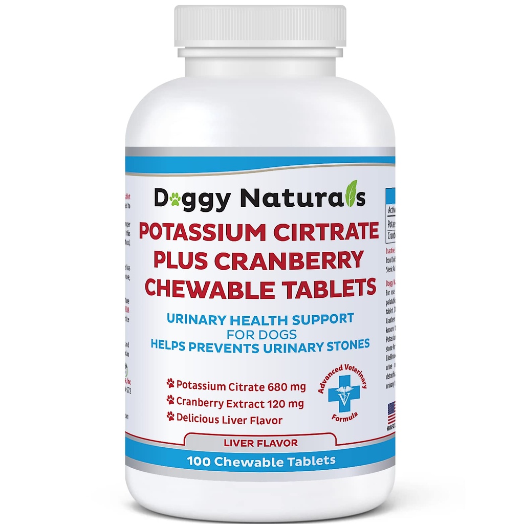 Potassium Citrate Plus Cranberry Supplemento per cani (100 compresse) - Tratta urinaria Support-Helps Deter Formazione di Calcium Oxalate Stones - Deters Bladder & Kidney Stones (Made in U.S.A)