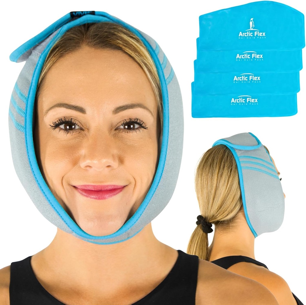 Vive Face Ice Pack Wrap per TMJ Pain Relief e Headaches - Face Ice Pack per Jaw Surgery Recovery, Oral Surgery & Wisdom Denti estrazioni - Riscaldatore per testa e mento - Terapia calda e fredda