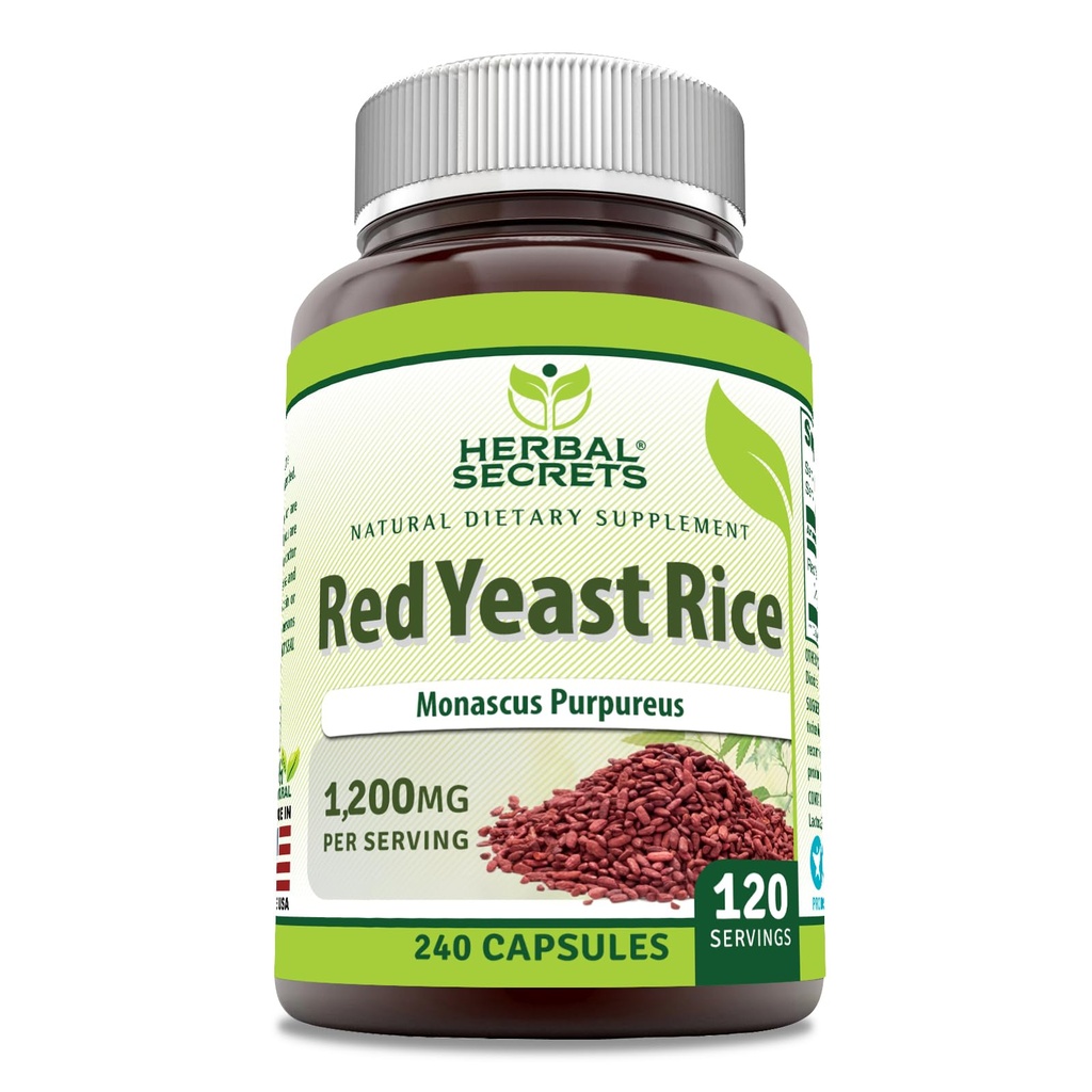 Herbal Secrets Red Yeast Rice 1200 Mg per Serving, 240 Veggie Capsule Supplemento | Non-GMO | Gluten Free | Made in USA