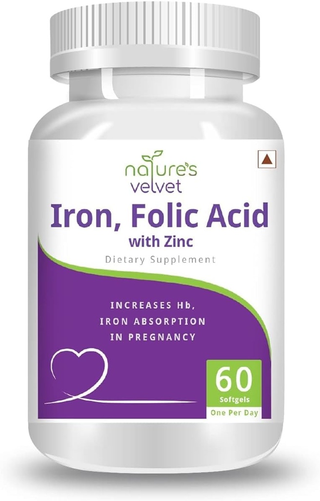 Iron & acido folico generico Pub con zinco, per l'integrazione in gravidanza, 60 softgels - Confezione da 1