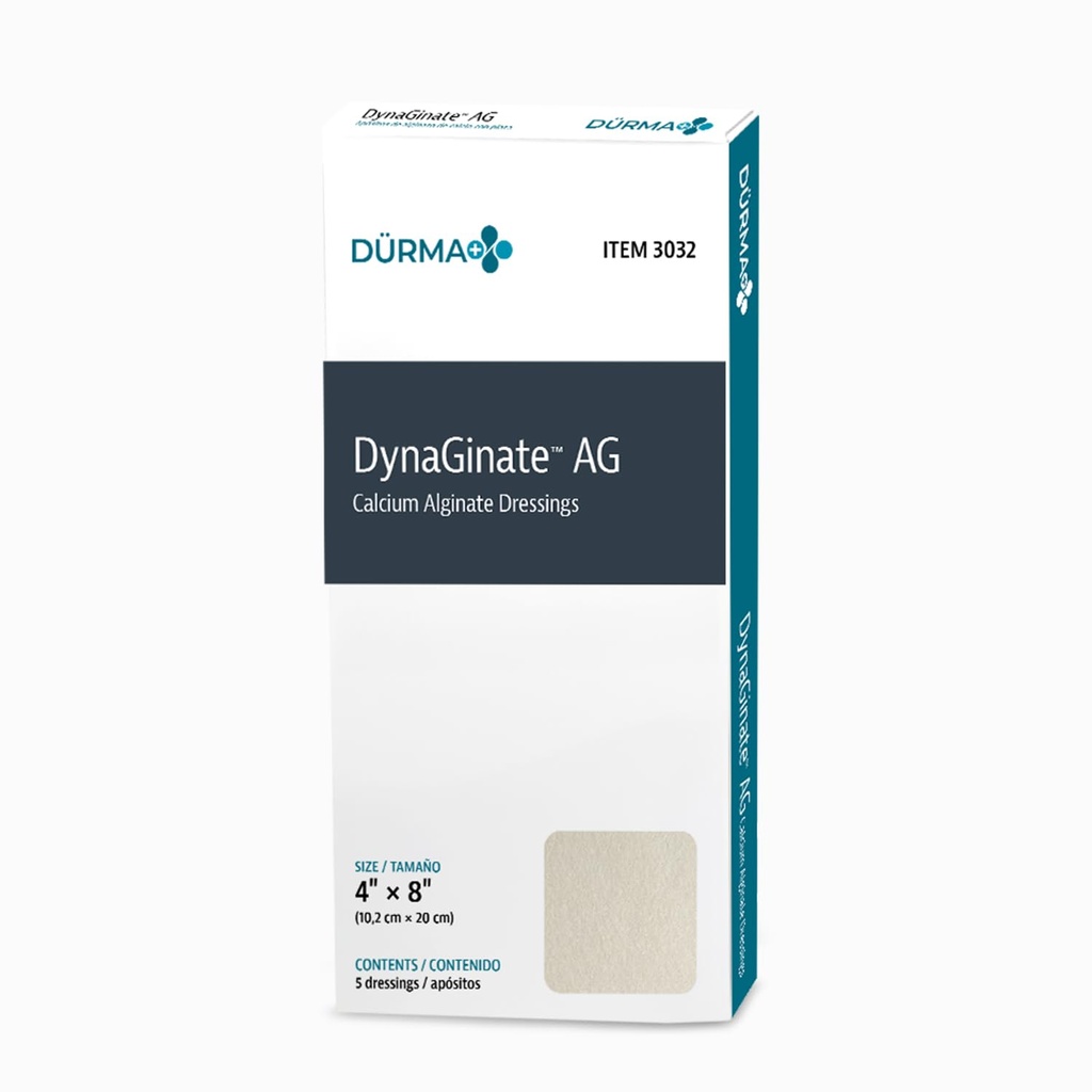 Dynarex DynaGinate AG Abiti Alginate Calcio d'Argento - 4"x8", Calcium Alginate Vestito con Ioni d'Argento, 1 Cassa di 50 Abiti DynaGinate AG - 4"x8" - 1 Scatola di 5