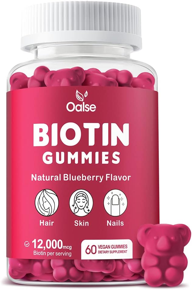 Biotin Gummies, Biotin Supplemento con clorofilla, Olio di semi neri, Multivitaminici e Zinc Support Hair Skin and Nails Health for Women and Men [60 Count (Pack of 1)]