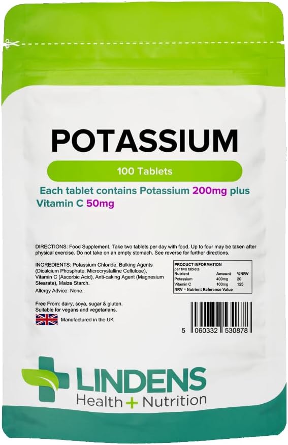 Potassio, 100 compresse, 200 mg, Pressione sanguigna, Cramp