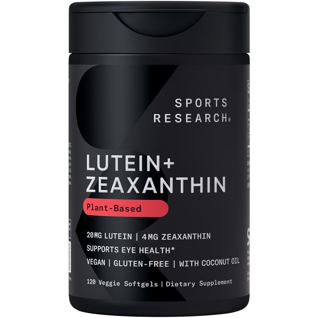 Sport Research® Lutein e Zeaxanthin Capsule - Eye Health Support Supplemento Realizzato con Lute-Gen® e Organic Coconut Oil - Vegan Friendly & Non-GMO Verificato - 120 Veggie Softgels
