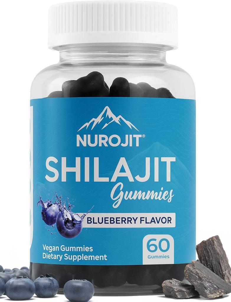 Shilajit Gummies, Blueberry Flavor, Himalayan Extract, Lab Tested, Non-GMO, Gluten Free, Vegan Friendly, Mess-Free Alternative to Resin, Addizione semplice alla routine quotidiana, 60 Vegan Gummies