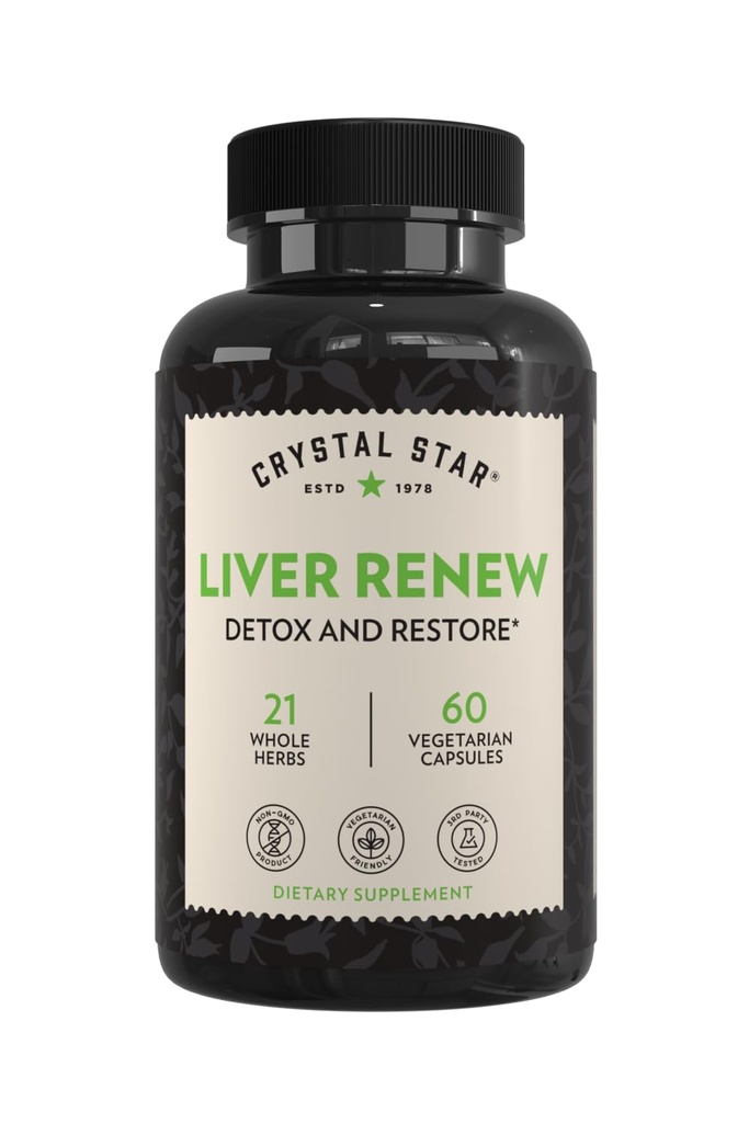 Crystal Star Liver Renew, 60 capsule, Herbal Liver Cleanse Supplemento che supporta la funzione di fegato normale & promuove il rilascio di tossina - cardo latte, non OGM