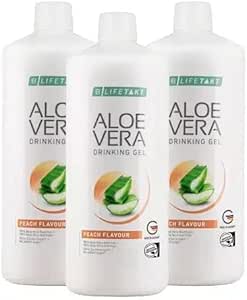 LR Lifetakt Aloe Vera Gel Bere Peach Flavour Salute Donne Uomini Bere Ogni Giorno Set di Trattamento Naturale di 3-1000 ml./33.3 fl.oz
