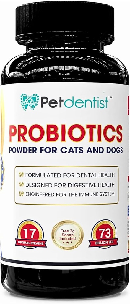 Probiotici per cani e gatti 17 Streghe batteriche 73 Billion CFU supplementi di polvere per cani Cura dentale Salute Cappotto della pelle di digestione e supporto per l'immunità -90g
