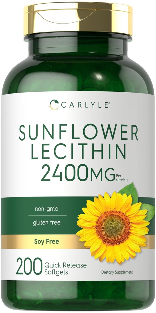 Carlyle Sunflower Lecithin Softgel Capsule | 2400mg | 200 Count | Rich in Phosphatidyl Choline | Non-GMO, Soy Free, Gluten Free Supplement