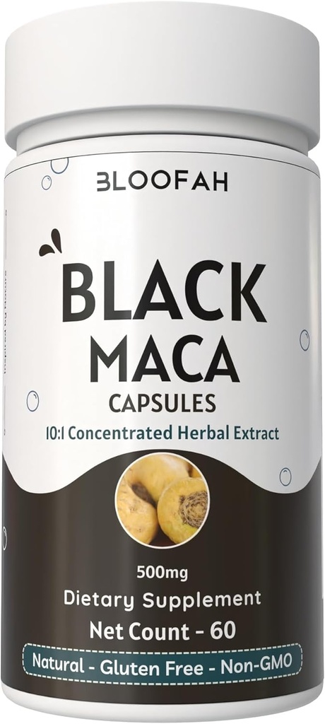 Capsule Maca Nere 500mg | 10:1 Estratto di polvere | Integratore Erborisdizionale Concentrato | Non OGM, Senza Glutine, Estratto di radice di Maca | Nutrizione di erbe Premium (60 Conteggio (Pack of 1))