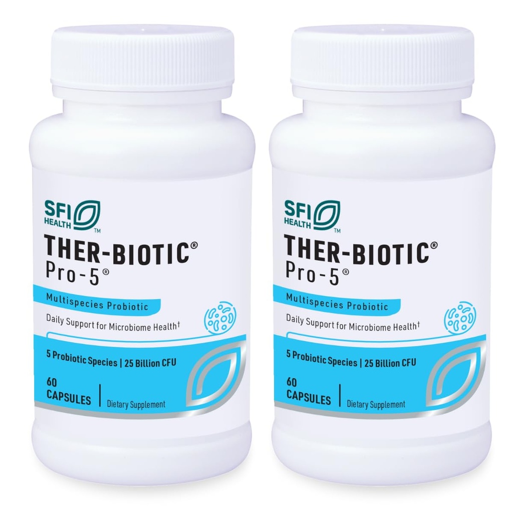 Klaire Labs SFI Health Pro-5 Probiotic - 25 miliardi di CFU High Dose Multispecies Gut Recolonization Support for Men & Women, Hypoallergenic & Dairy-Free (60 Capsule, 2 Pack)