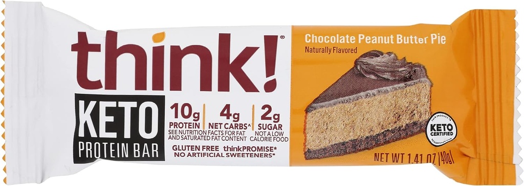 Pensa! Barre proteiche, Spuntini ad alta proteina, senza glutine, Barretta ad energia senza zucchero con Isolato di proteine del siero, Torta di burro di arachidi al cioccolato, Barre nutrizionali senza dolcificanti artificiali, Keto, 1.41 Oz (Pack of 10)