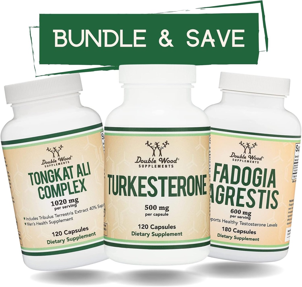 Doppio Integratori di Legno Tongkat Ali, Fadogia Agrestis, e Turkesterone Bundle - Ultimate Male Health Bundle per Athletic Performance Support