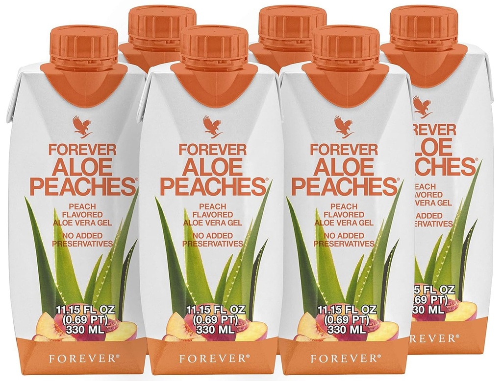 Forever Living - Forever Aloe Peaches - Supporti Digestione, Sistema immunitario, Livelli energetici No Preservativi, Vegan, Gluten-Free - 6 Pacchetti