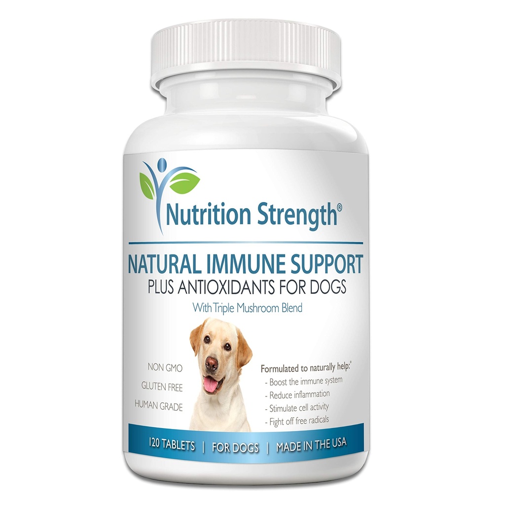 Supporto immunitario per cani Plus Antiossidante, Reishi, Shiitake, Maitake, Tail Mushrooms per cani, con Coenzyme Q10, Selenium, Vitamina A, 120 Chewable Tablets
