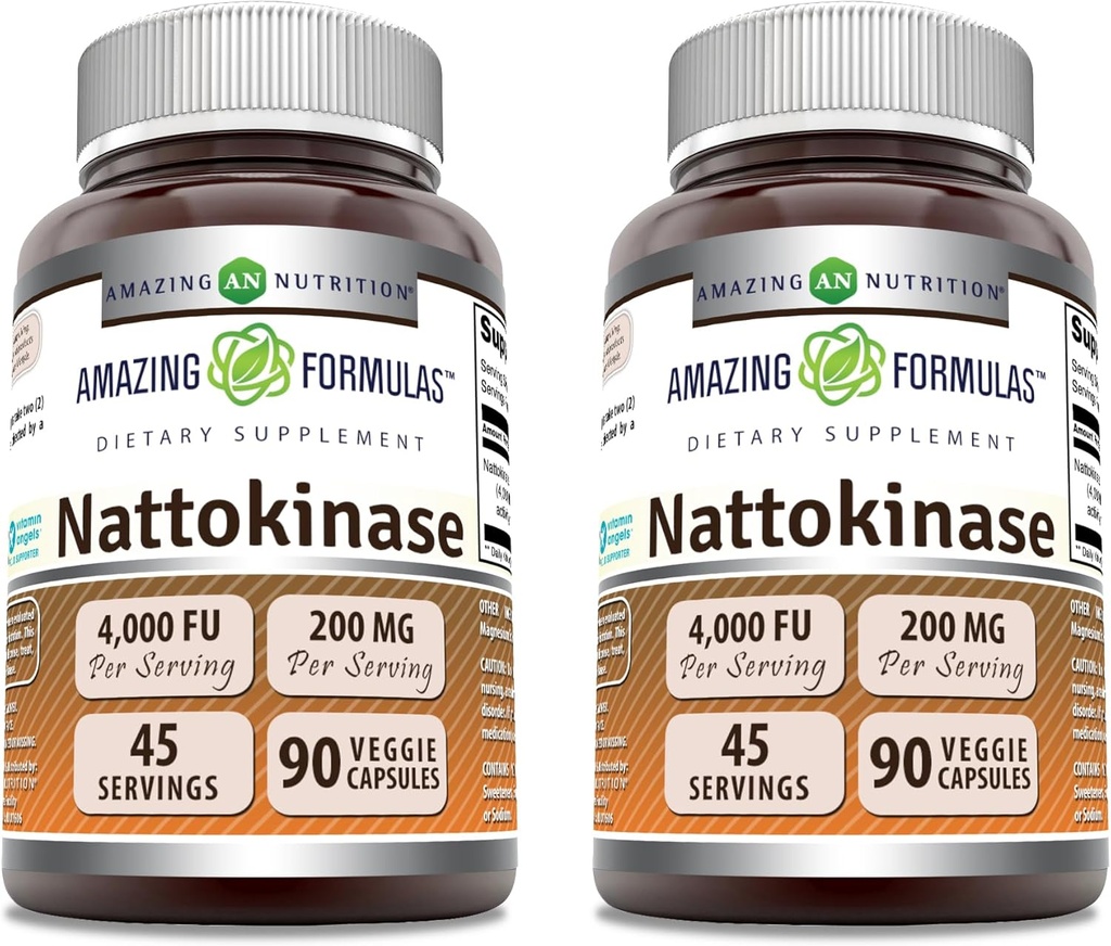 Incredibile Formulas Nattokinase Integratore alimentare 100 mg Veggie Capsule Supplemento | 2000 FU Enzyme Activity | Non-GMO | Gluten Free | Made in USA (90 Count | 2 Pack)
