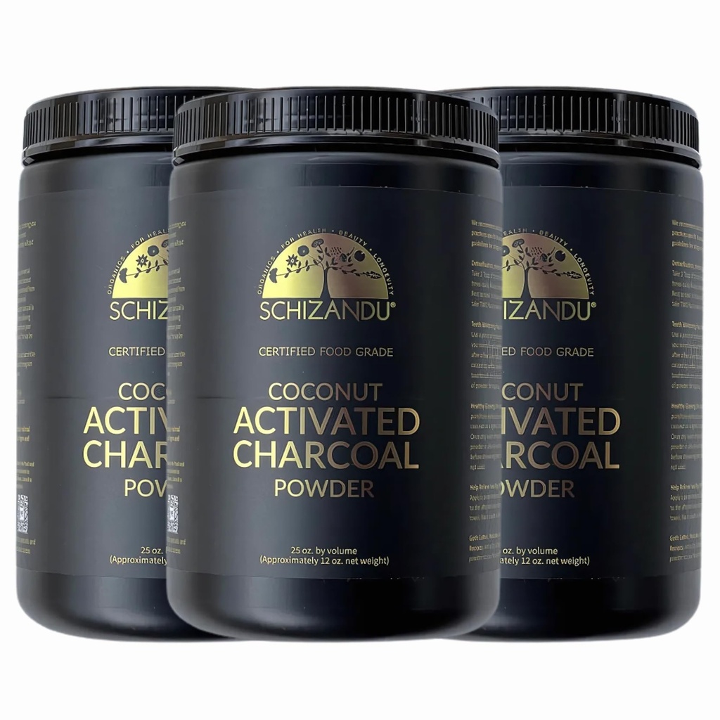 Polvere di carbone organico attivata carbone naturale, vegano, organico, OGM libero - Grande bottiglia 25 oz polvere - 3pack