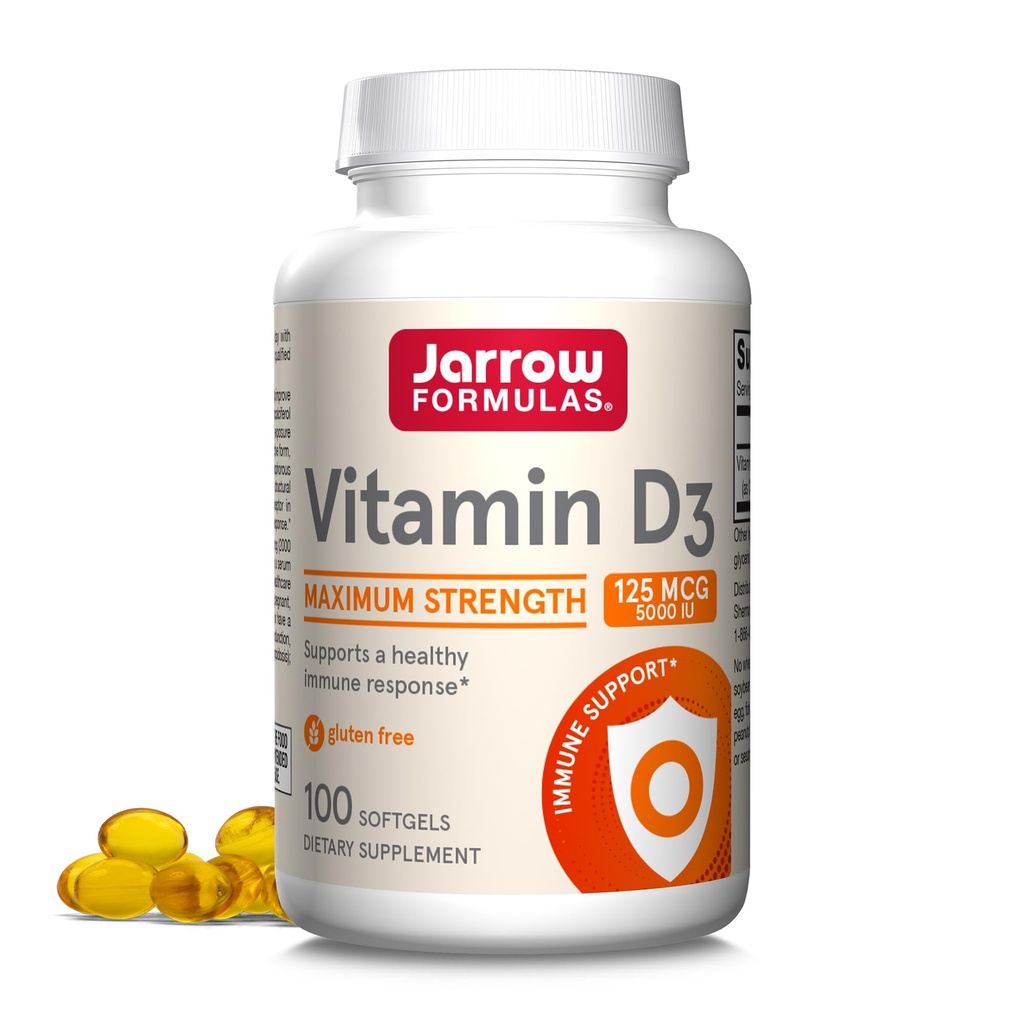 Jarrow Formulas Vitamin D3 125 mcg (5000 IU) - 100 Serve (Softgels) - Bone Salute, Supporto Immune & Calcium Metabolism Support - Vitamina D Supplement - D3 Vitamine - 5000 IU Vitamina D - Gluten Free