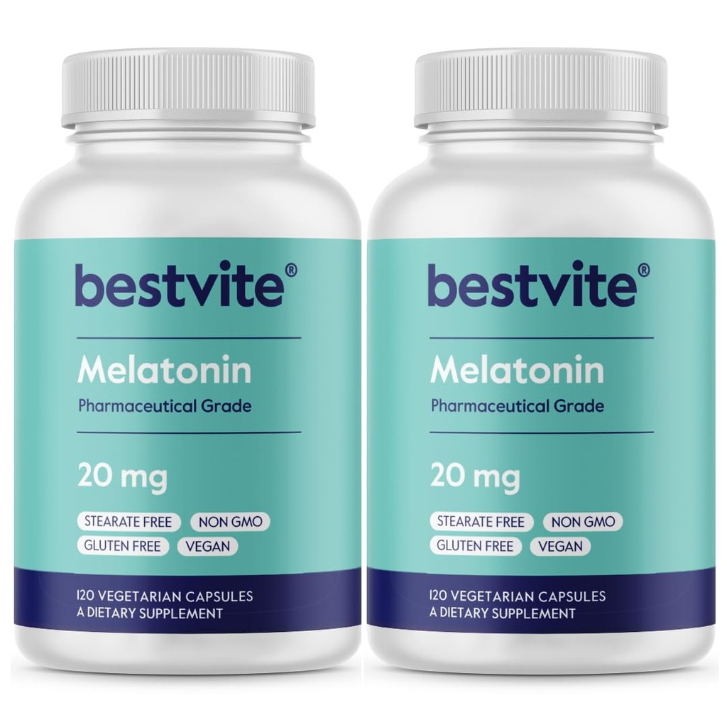 BESTVITE Melatonina 20mg (240 Capsule Vegetariani) (120 x 2) - No Stearates - Vegan - Non OGM - Gluten Free