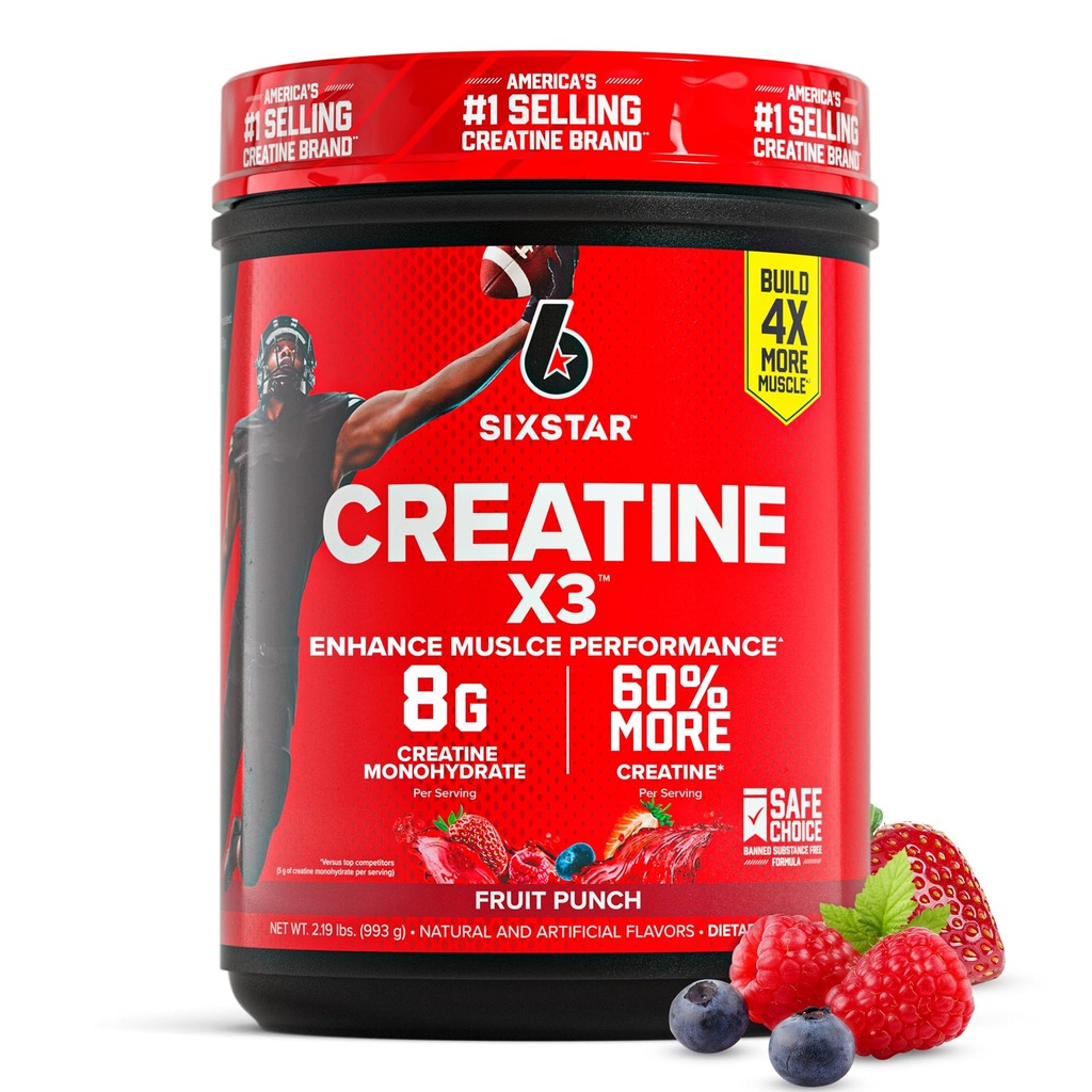 Polvere monoidrata della creatina di sei stelle, X3 (Punto di prua) - Integratore monoidrato della polvere di creatina HCl aromatizzato per la costruzione e le prestazioni del muscolo - Supplemento di allenamento post per gli uomini e le donne - 30 porzioni